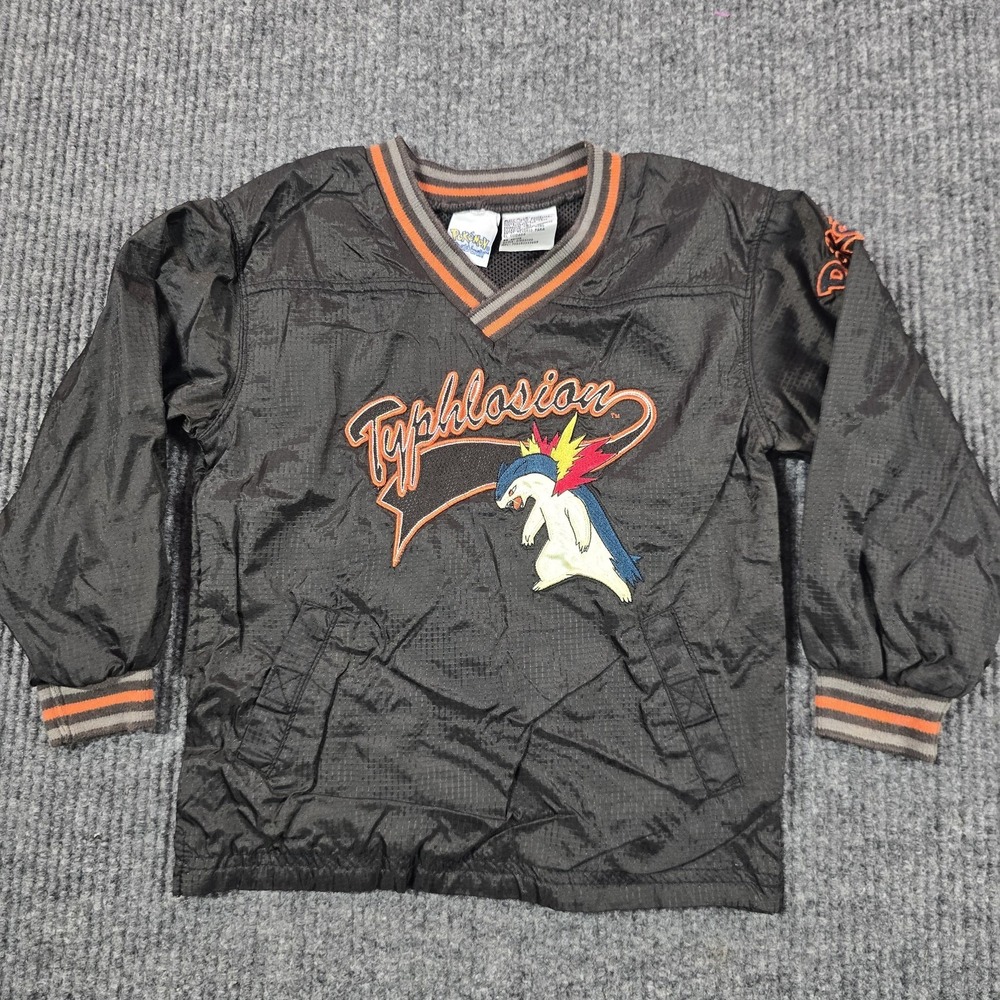 Vintage Pokemon Windbreaker Jacket Youth 5 Black Typhlosion Pullover 90s